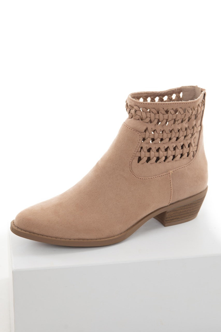 Vintage Beige Faux Suede Braided Panel Booties