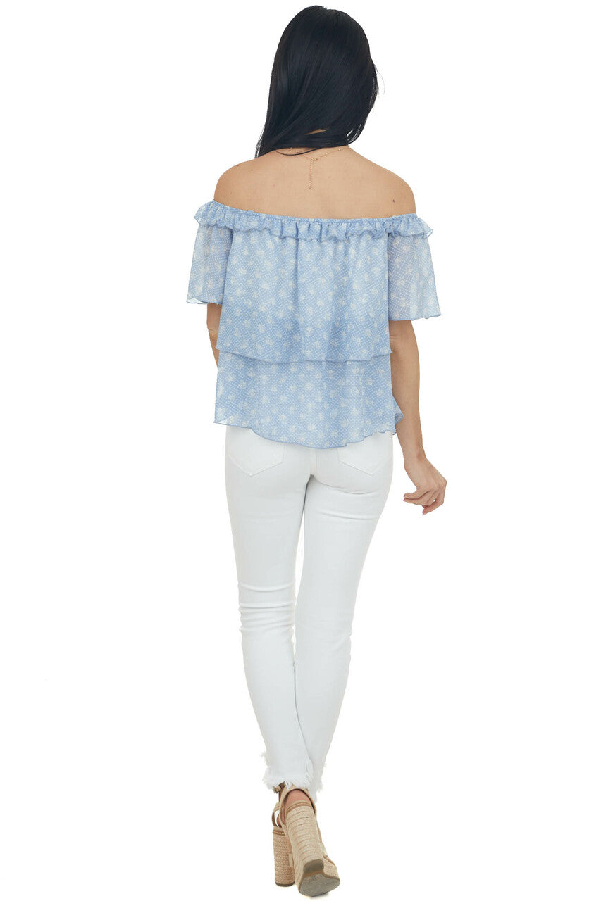 Cornflower Blue Printed Off Shoulder Woven Top