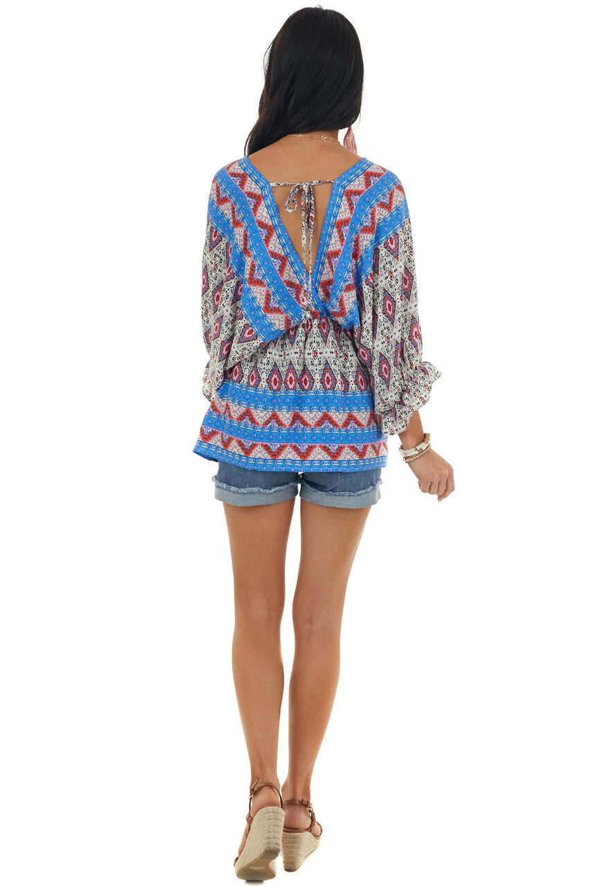 Sapphire Abstract Print Babydoll Surplice Top