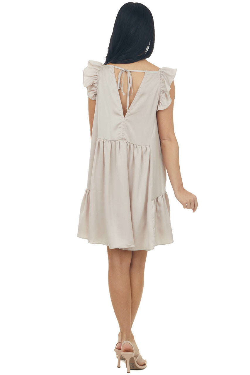 Champagne Babydoll Ruffle Sleeve Short Dress