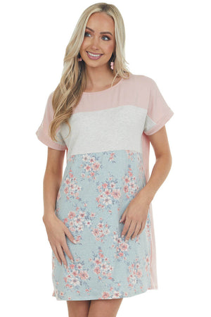 Tea Rose Floral Colorblock Dress with Pockets 