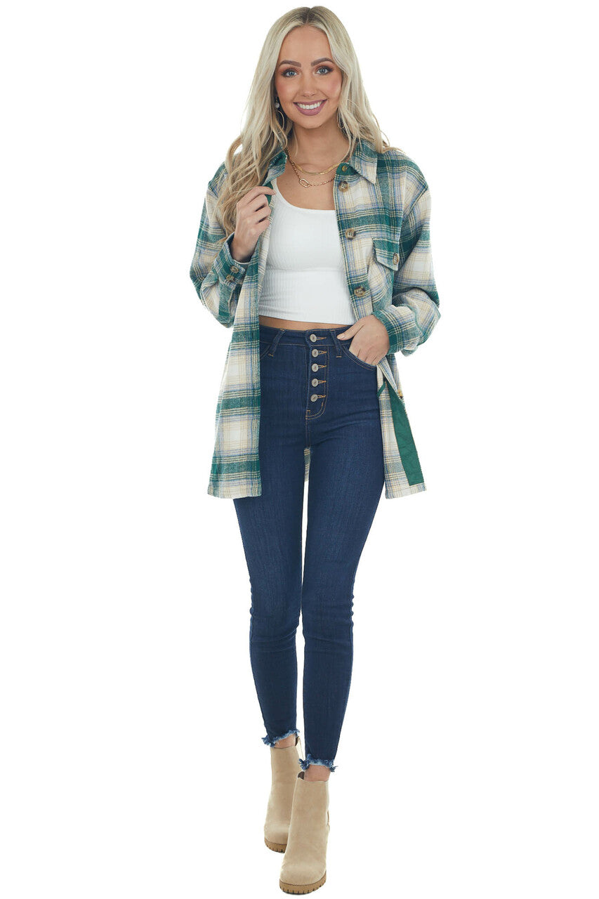 Forest and Cornflower Plaid Shirt Jacket