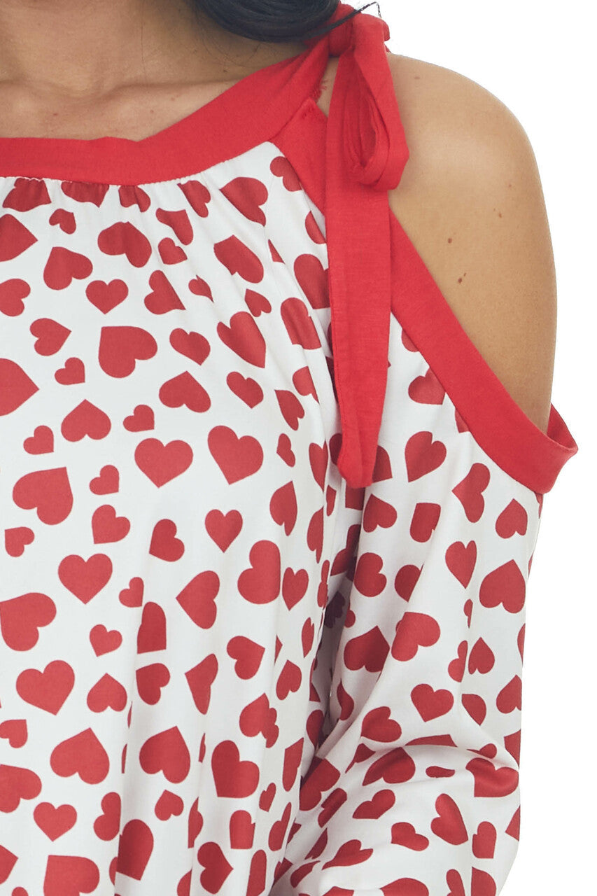 Ivory Heart Print Cold Shoulder Knit Top