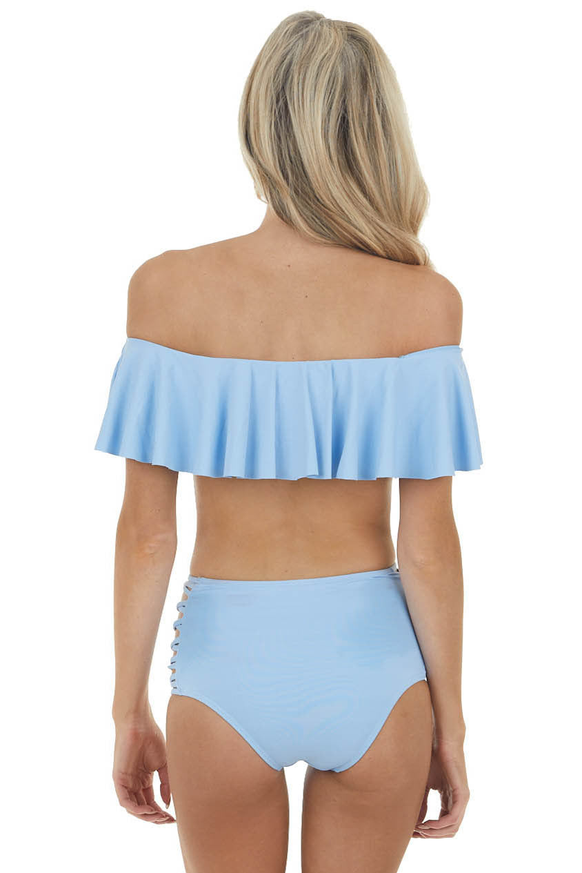 Powder Blue Off Shoulder Bikini Set with Strappy Details