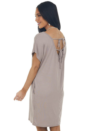 Mocha Knit Mini Tee Shirt Dress with Pockets
