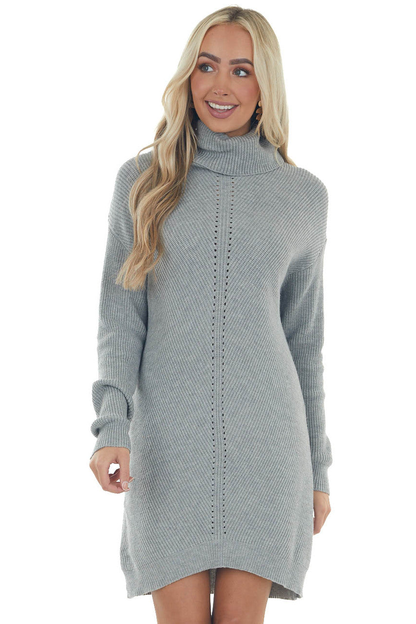 Dove Grey Cowl Neck Sweater Dress with Small Cutout Details