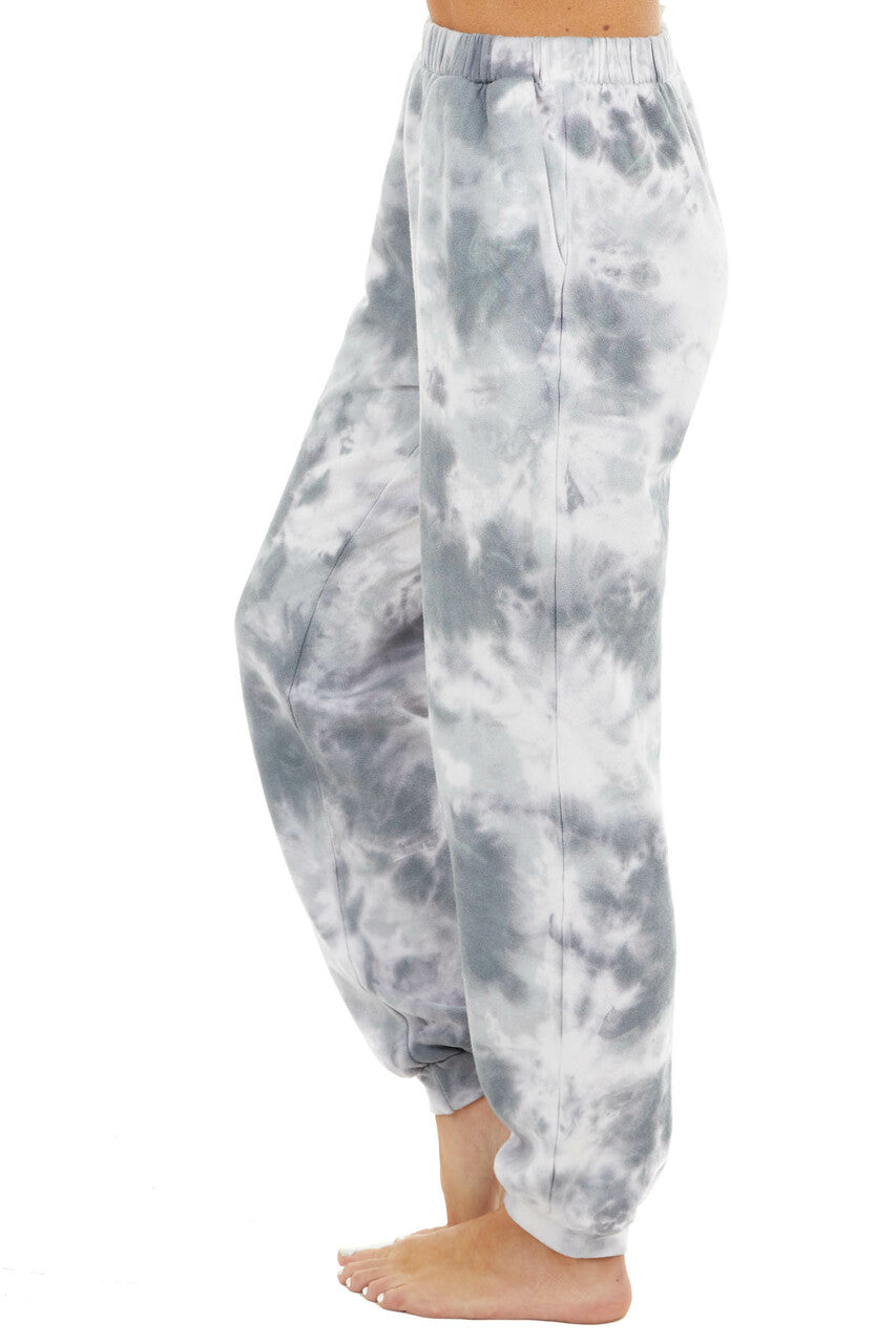 Charcoal and Ivory Tie Dye Print Joggers with Pockets 