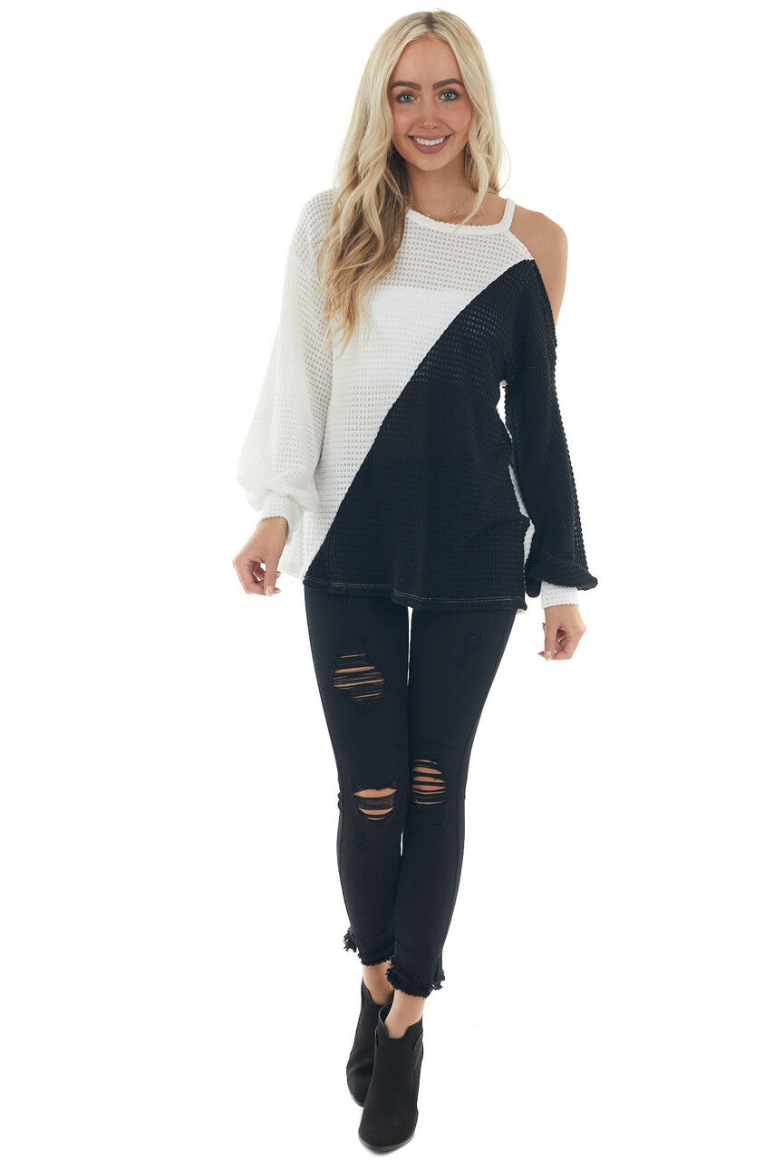 Ivory and Black Single Cold Shoulder Knit Top