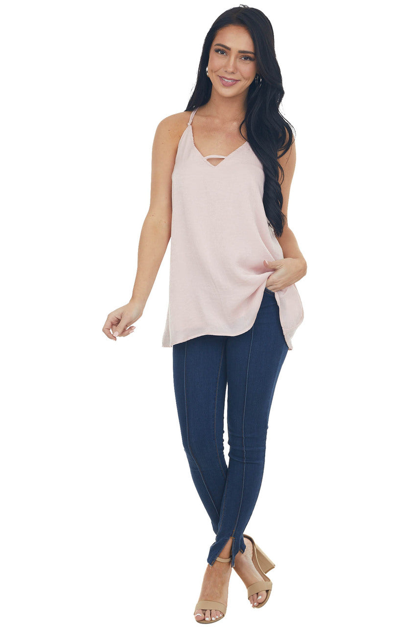 Blush Racerback Satin Woven Camisole with Neckline Strap