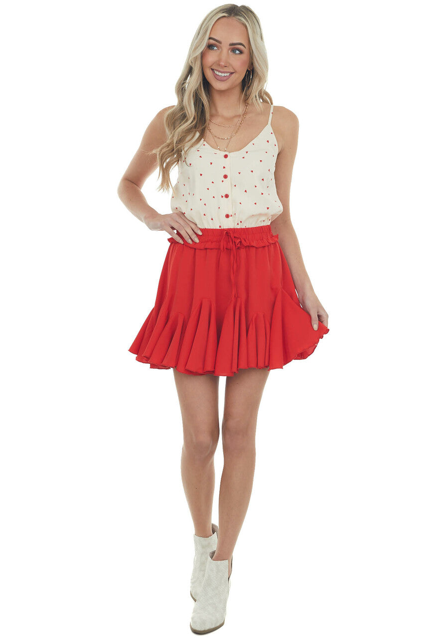 Scarlet Heart Print Sleeveless Ruffle Romper