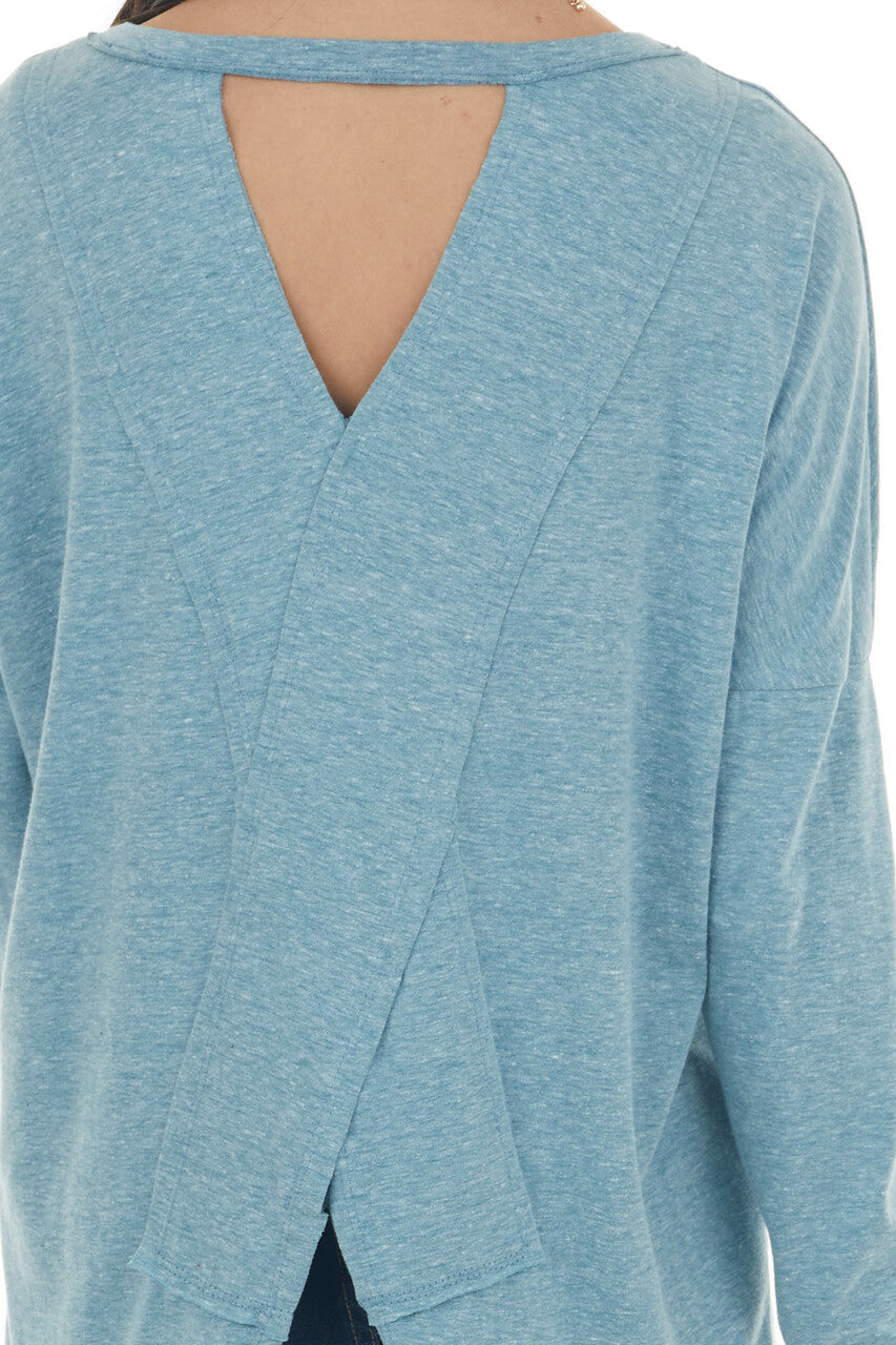 Heathered Blue Criss Cross Back Cut Out Top