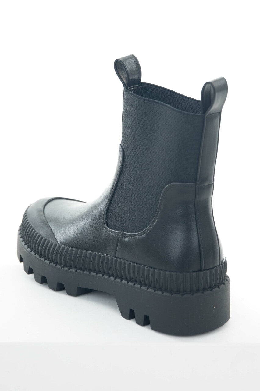 Black Faux Leather Elastic Panel Booties
