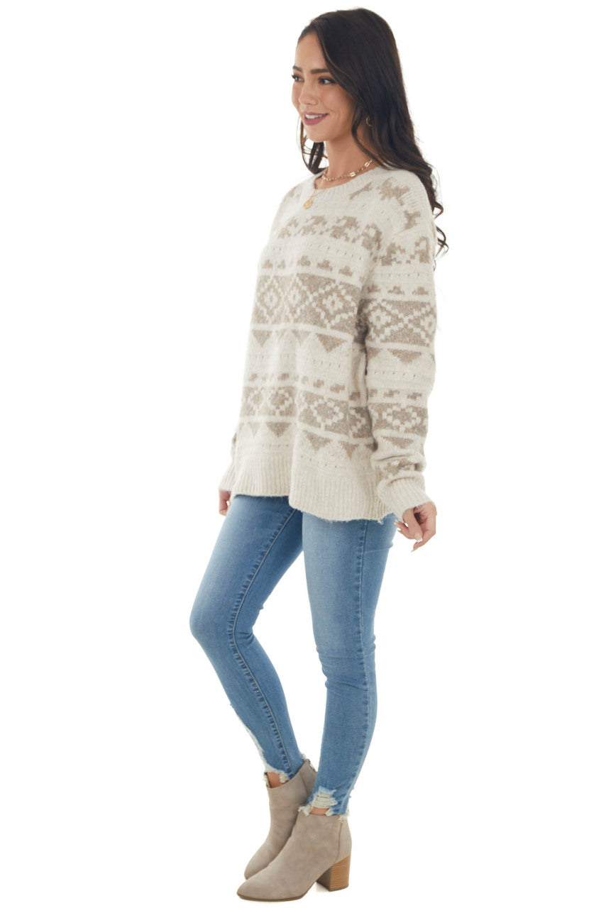 Champagne Printed Soft Brushed Knit Sweater 