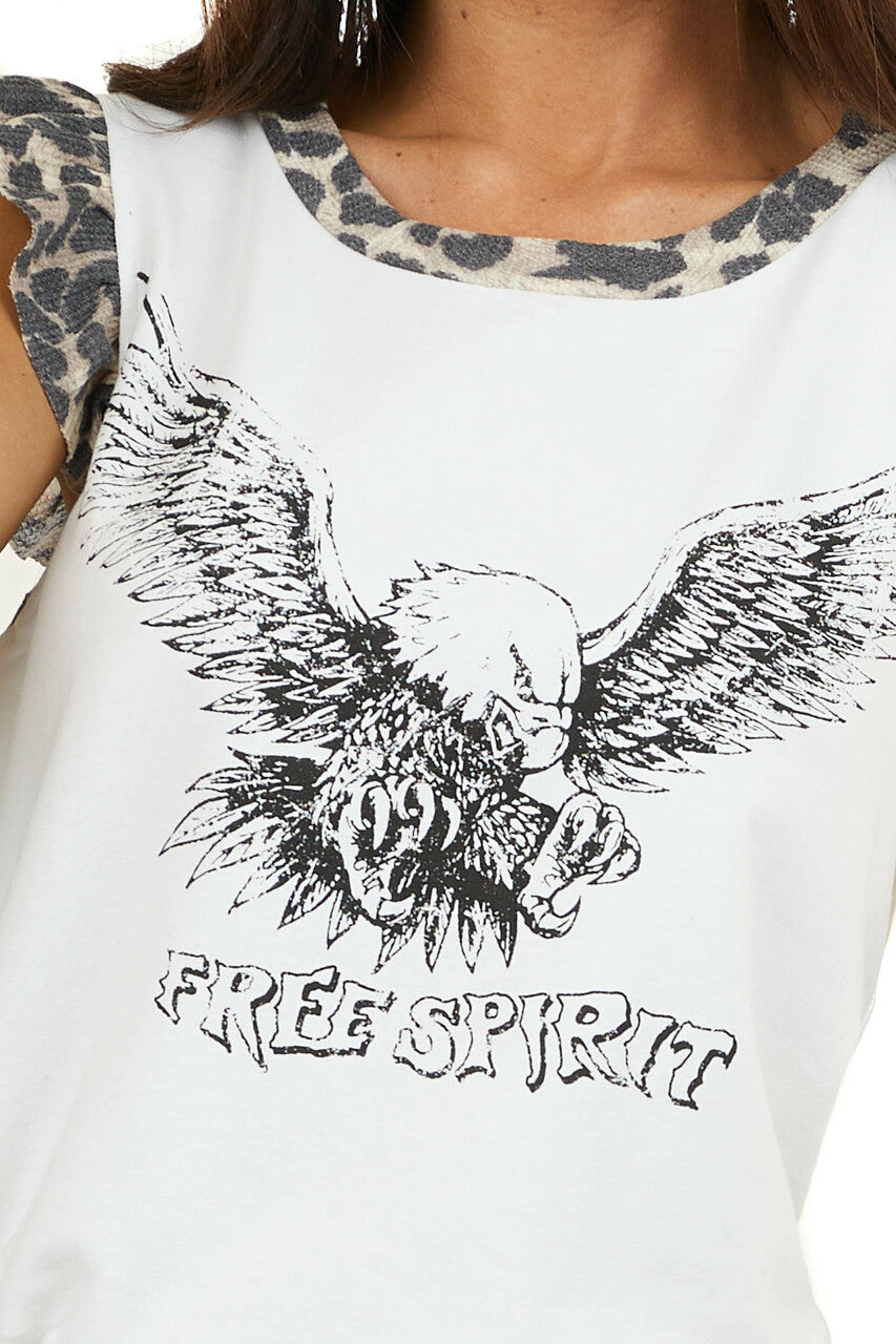 Off White 'Free Spirit' Graphic Tank Top with Leopard Accent 