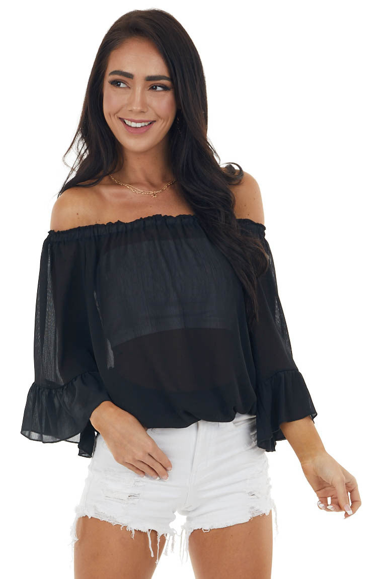 Black Off The Shoulder Top with Ruffle Detail