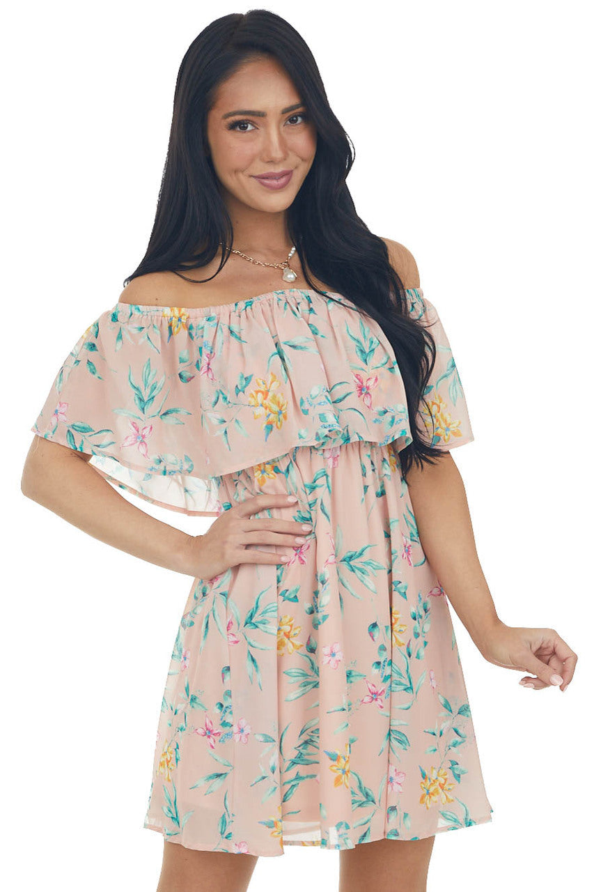 Misty Rose Floral Print Woven Short Dress