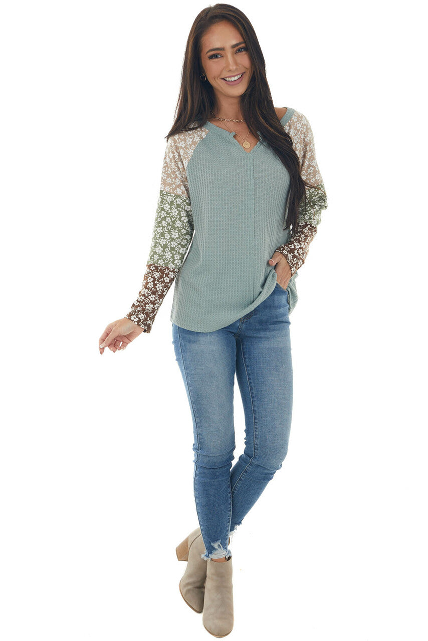 Faded Juniper Floral Colorblock Knit Top 