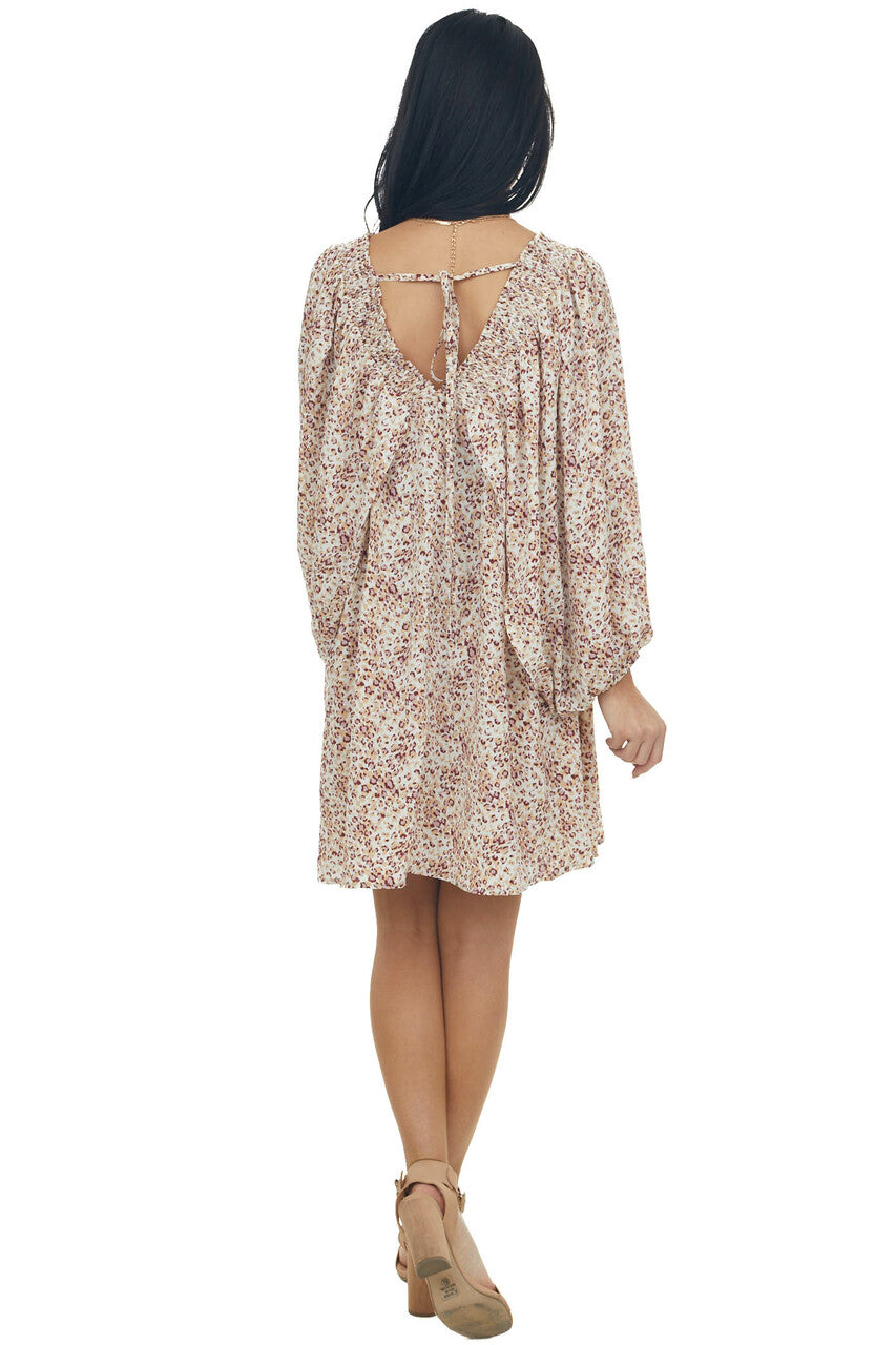 Coconut Leopard Print Open Bubble Sleeve Dress