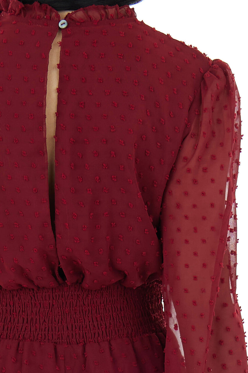 Rosewood Swiss Dot Long Puff Sleeve Romper