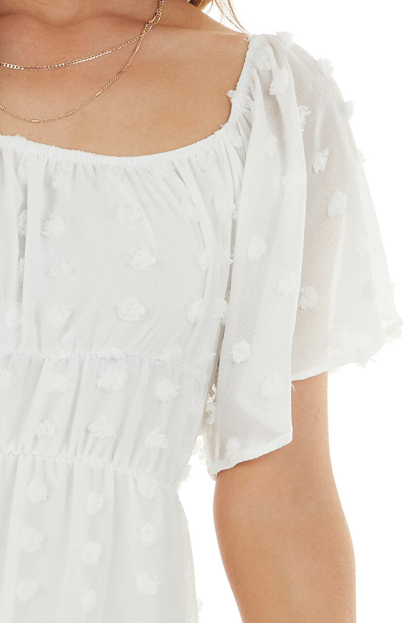 Pearl Off Shoulder Swiss Dot Woven Short Dress