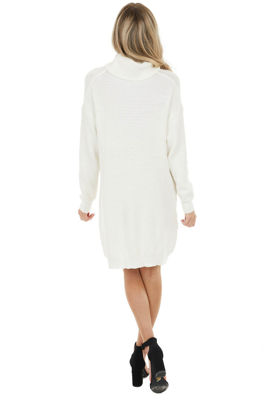 Ivory Cowl Neck Sweater Dress with Small Cutout Details