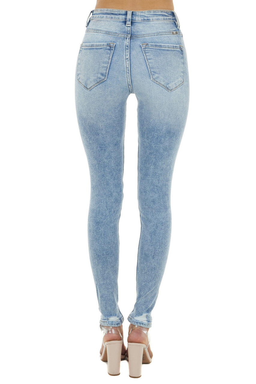 Light Wash High Rise Distressed Skinny Jeans with Cuffs