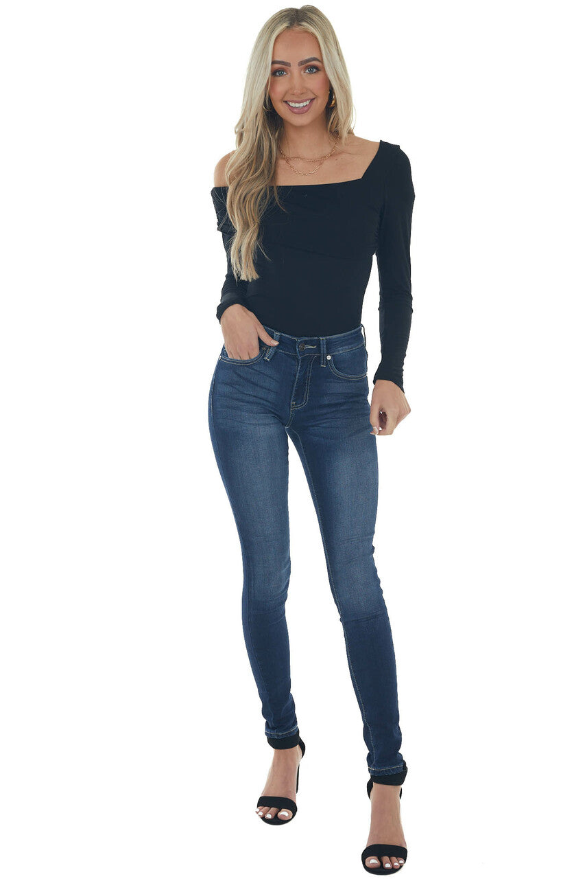 Black Off Shoulder Overlay Detail Bodysuit 