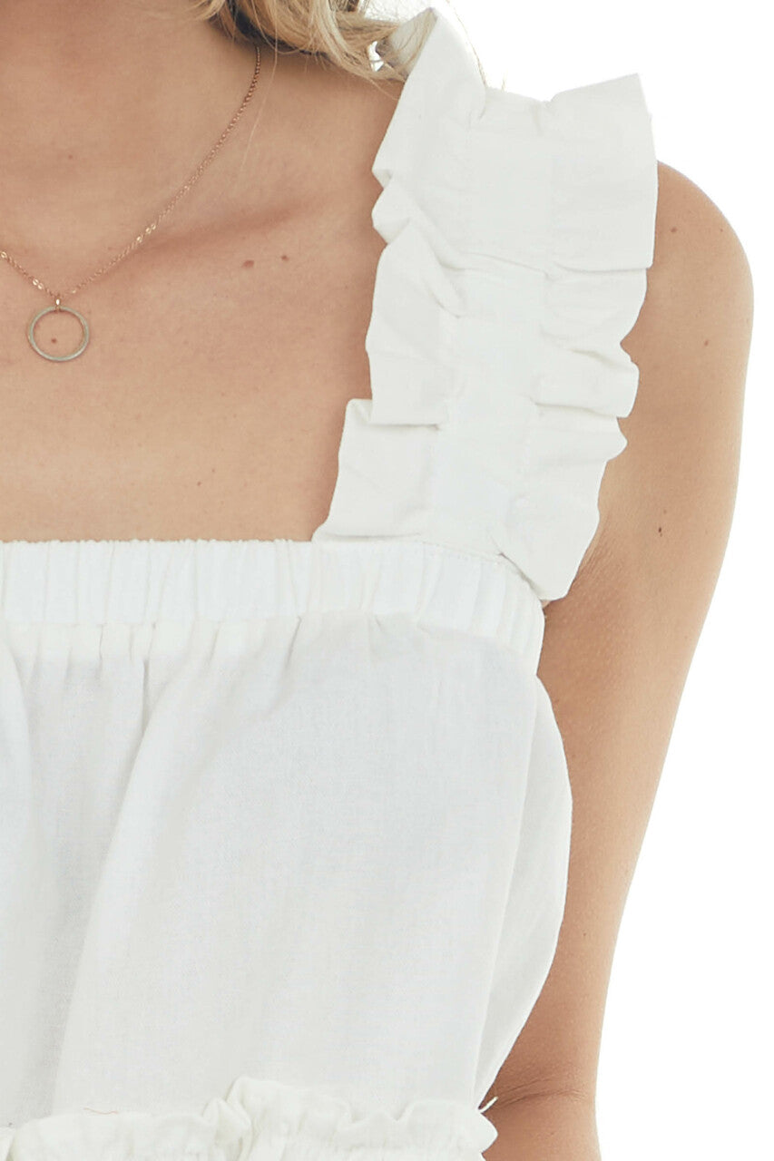 Off White Tank Top with Thick Ruffled Straps