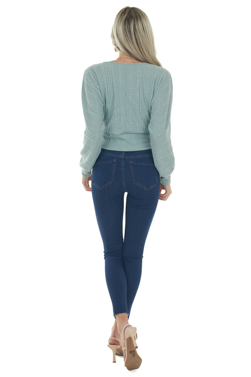 Sage Long Sleeve Surplice Cropped Ribbed Top