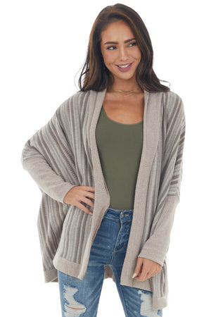 Dark Latte Striped Contrast Trim Cardigan 