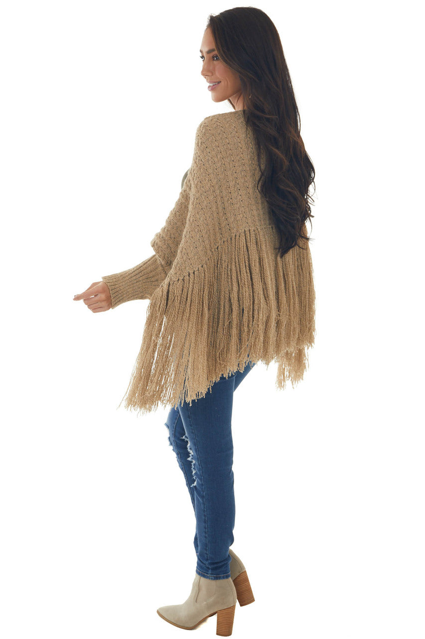 Latte Cable Knit Fringe Hem Shrug Cardigan
