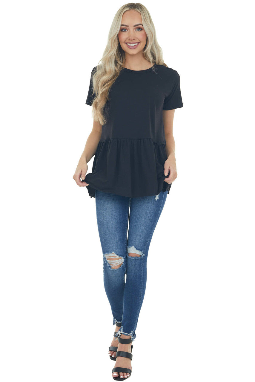 Black Drop Waist Soft Short Sleeve Top
