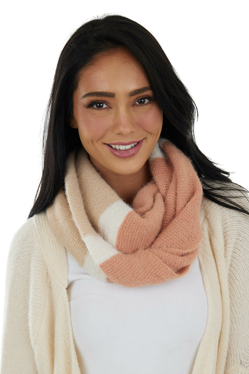 Peach Colorblock Wide Fuzzy Infinity Scarf 