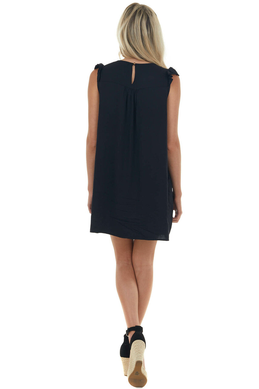 Black Babydoll Pintuck Yoke Mini Woven Dress