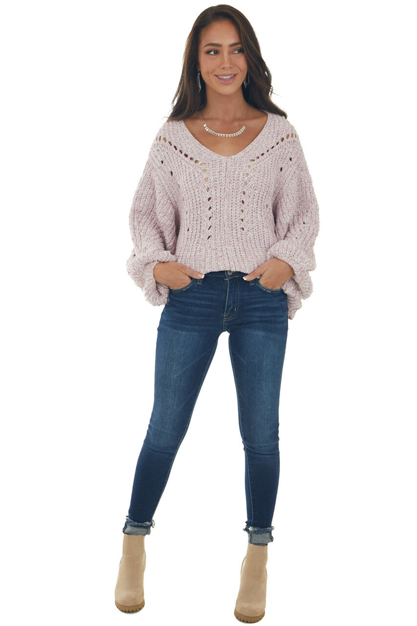 Blush Two Tone Chenille Pointelle Sweater