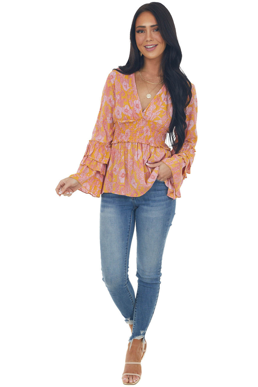 Amber Floral Flare Ruffle Sleeve Peplum Blouse