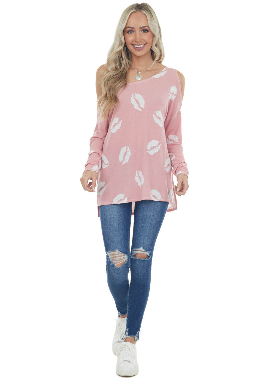 Light Punch Lip Print Off the Shoulder Top