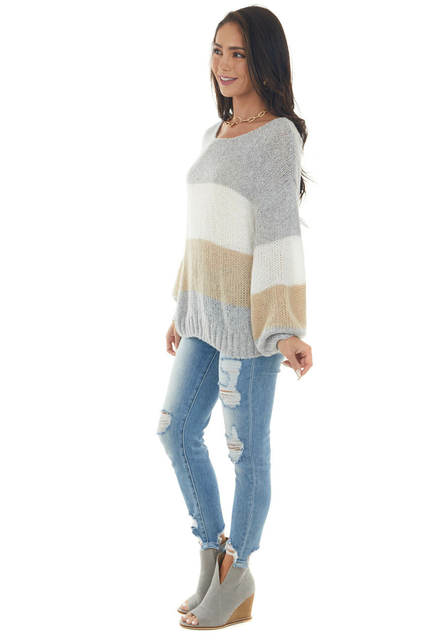 Heather Grey Colorblock Loose Knit Sweater 