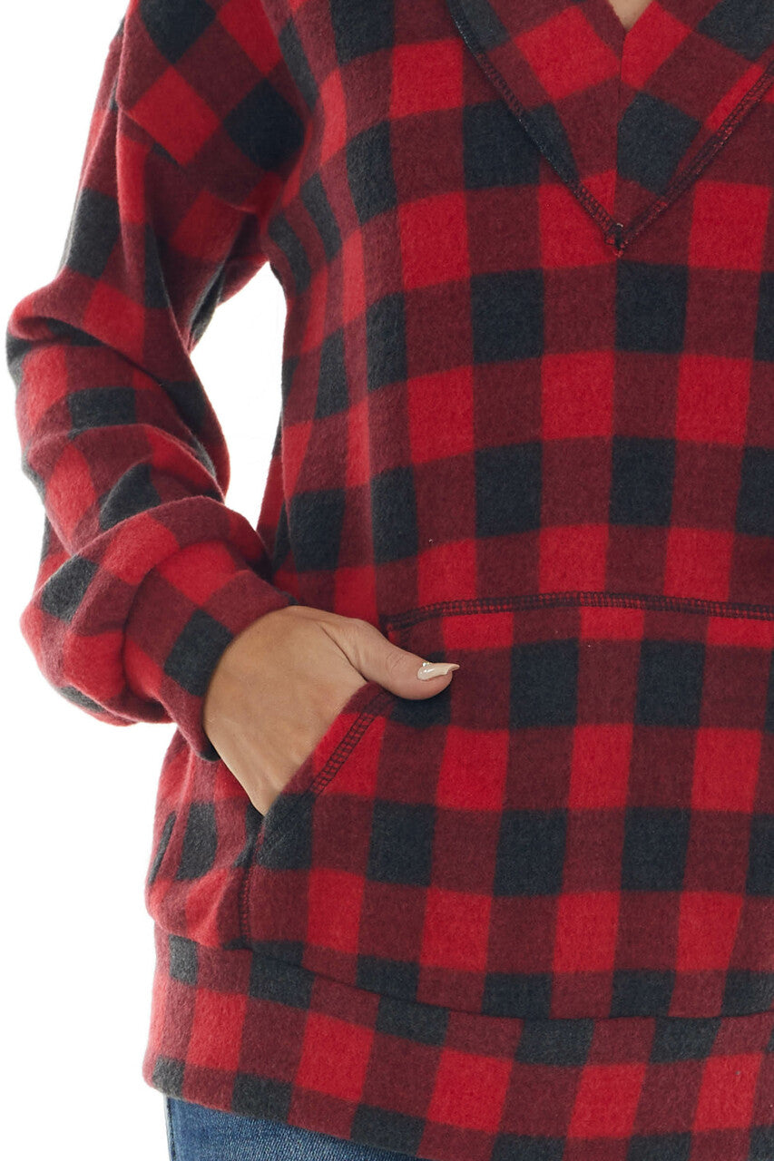 Cranberry and Charcoal Plaid Soft Knit Hoodie