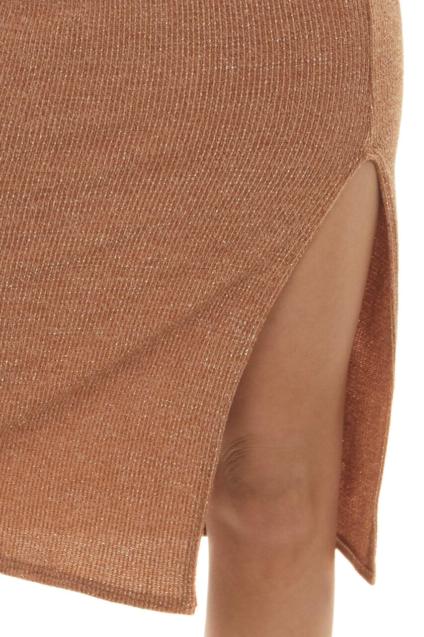 Copper Metallic Thread Bodycon Knit Midi Dress
