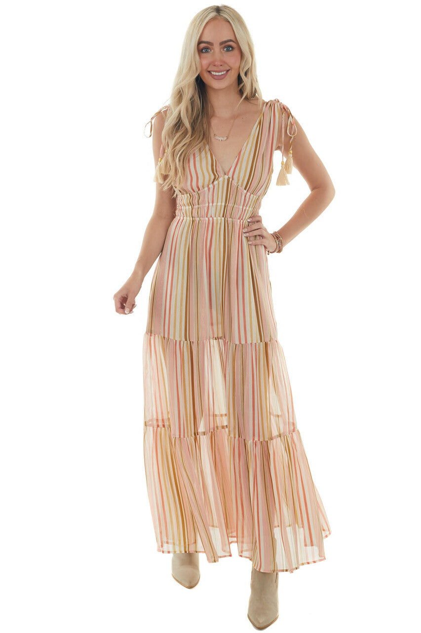 Ivory Multicolor Striped Tiered Maxi Dress