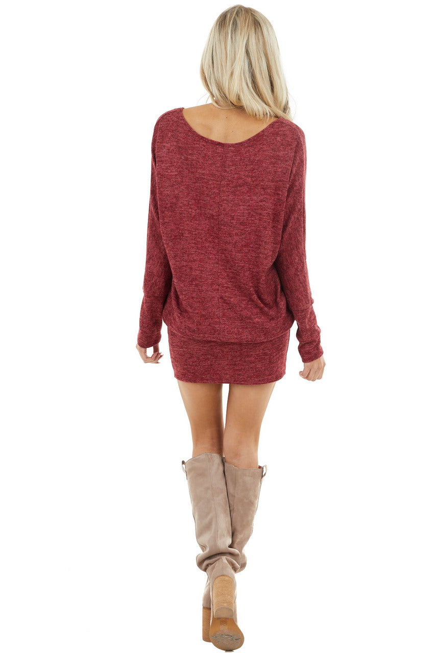 Maroon Long Sleeve Tunic Dress with Long Banded Hem