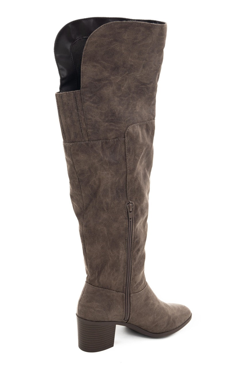 Taupe Textured Faux Leather Stacked Heel Boots