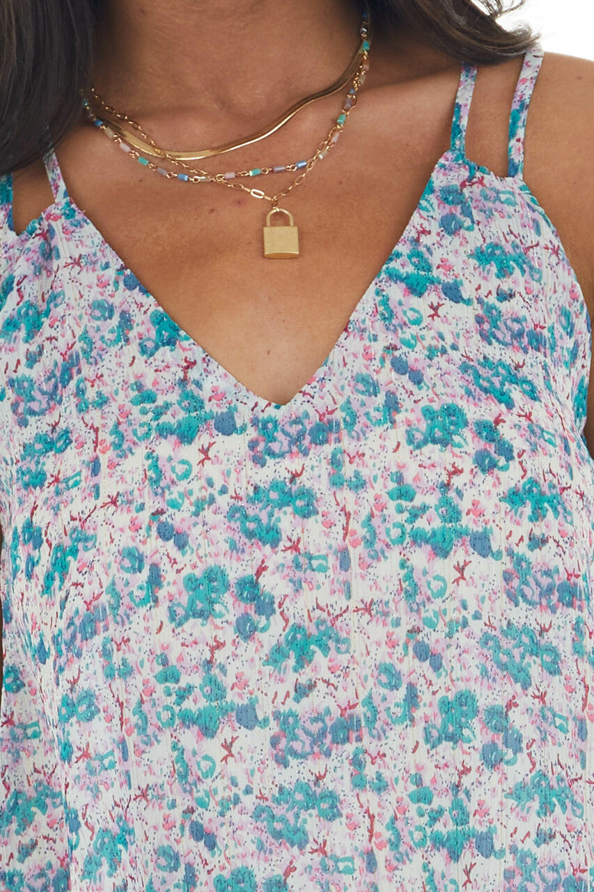 Juniper Abstract Print Tiered Woven Tank Top with Dual Strap 