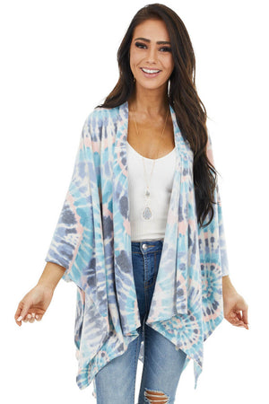 Sky Blue and Blush Tie Dye Poncho with Open Front