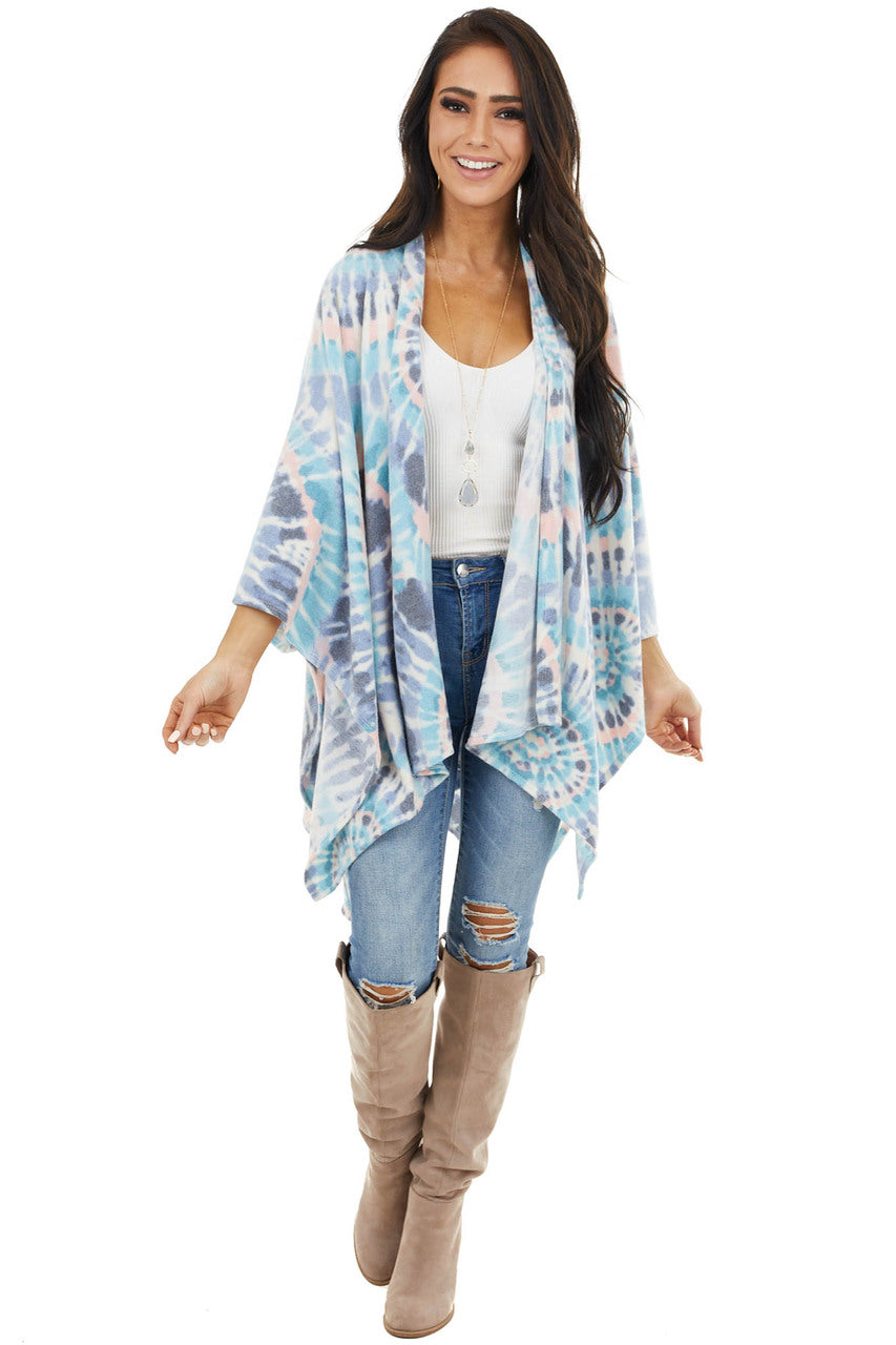 Sky Blue and Blush Tie Dye Poncho with Open Front