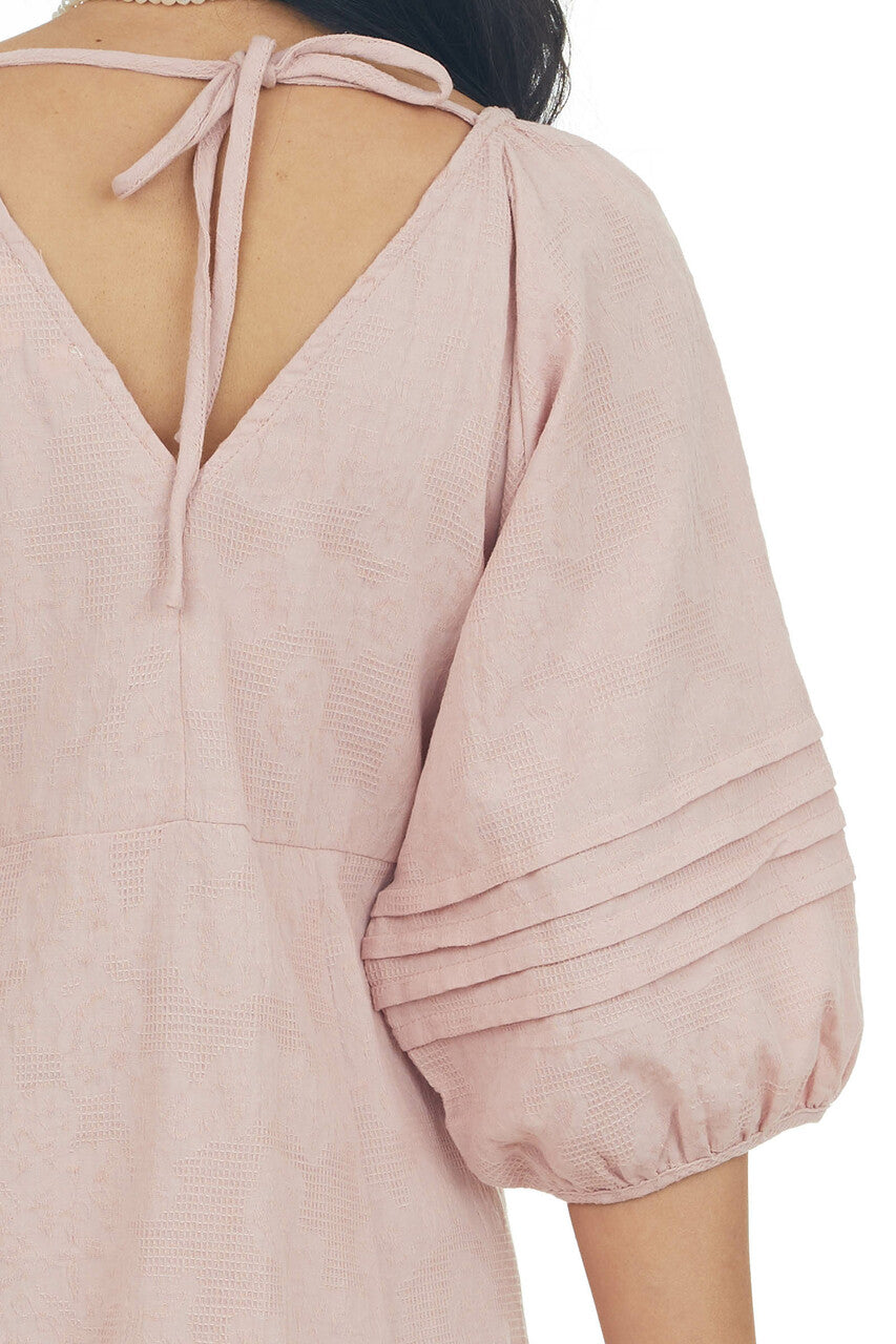 Dusty Mauve Short Dress with Balloon Sleeves