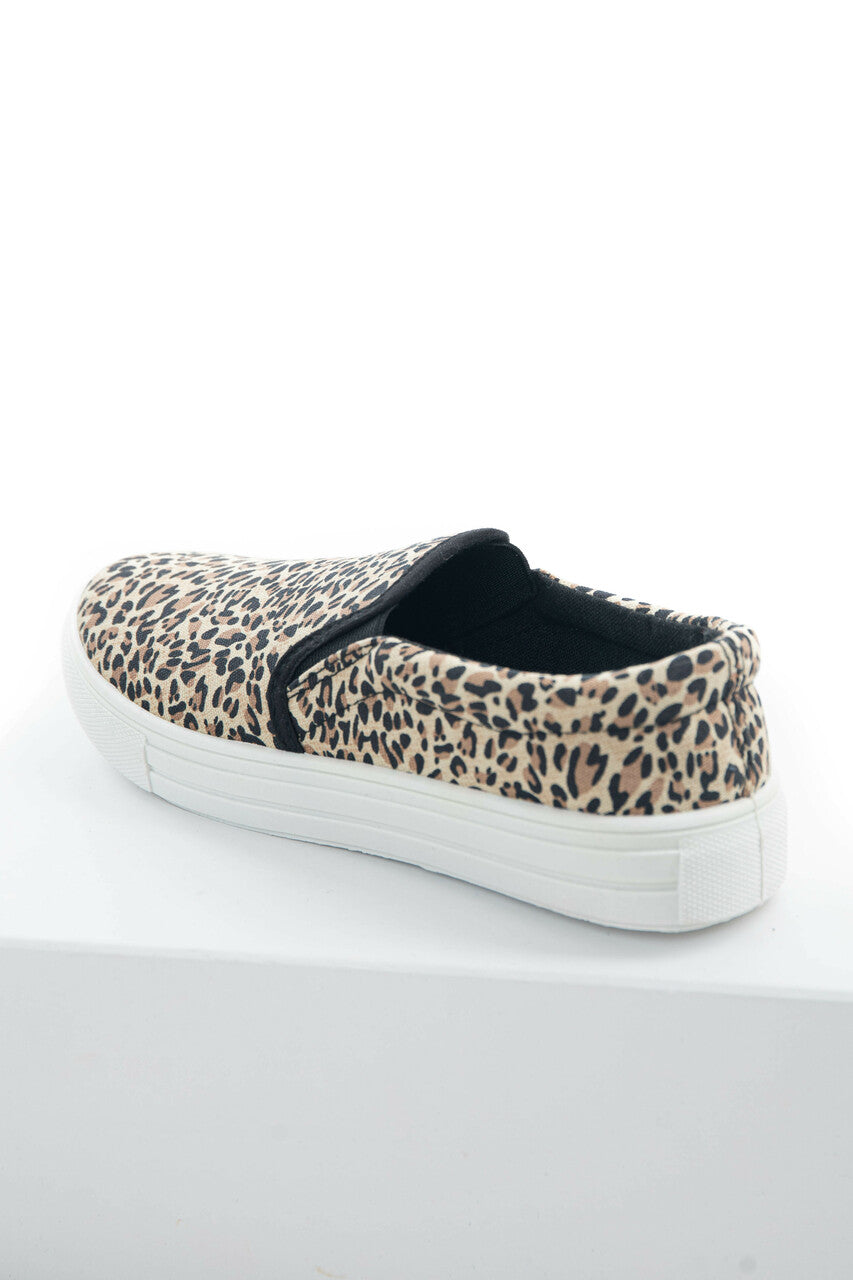 Beige and Black Leopard Print Slip On Sneakers