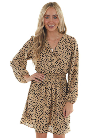 Nude Leopard Print Long Sleeve Short Dress