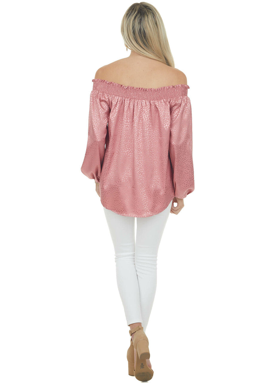 Rose Metallic Cheetah Off Shoulder Top